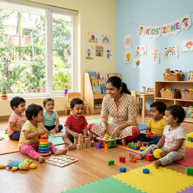 Children playing in a bright, safe crèche facility