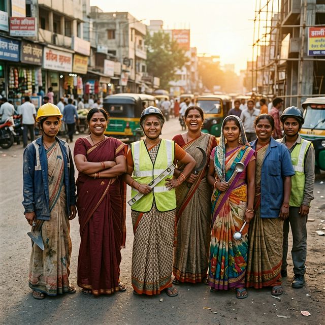 Confident Indian women workers standing together