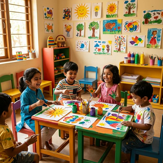 Children painting and doing crafts at the crèche