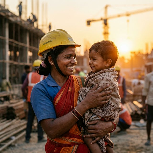 Working mother with her child — hope and determination